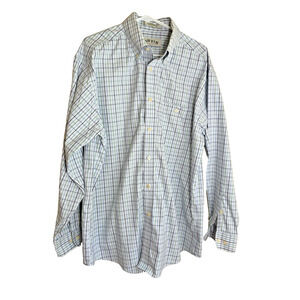 Orvis Dress Shirt Mens L Blue Plaid Cotton Long Sleeve